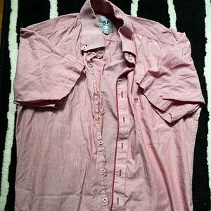 Red Linen Blend Short Sleeve Button Up